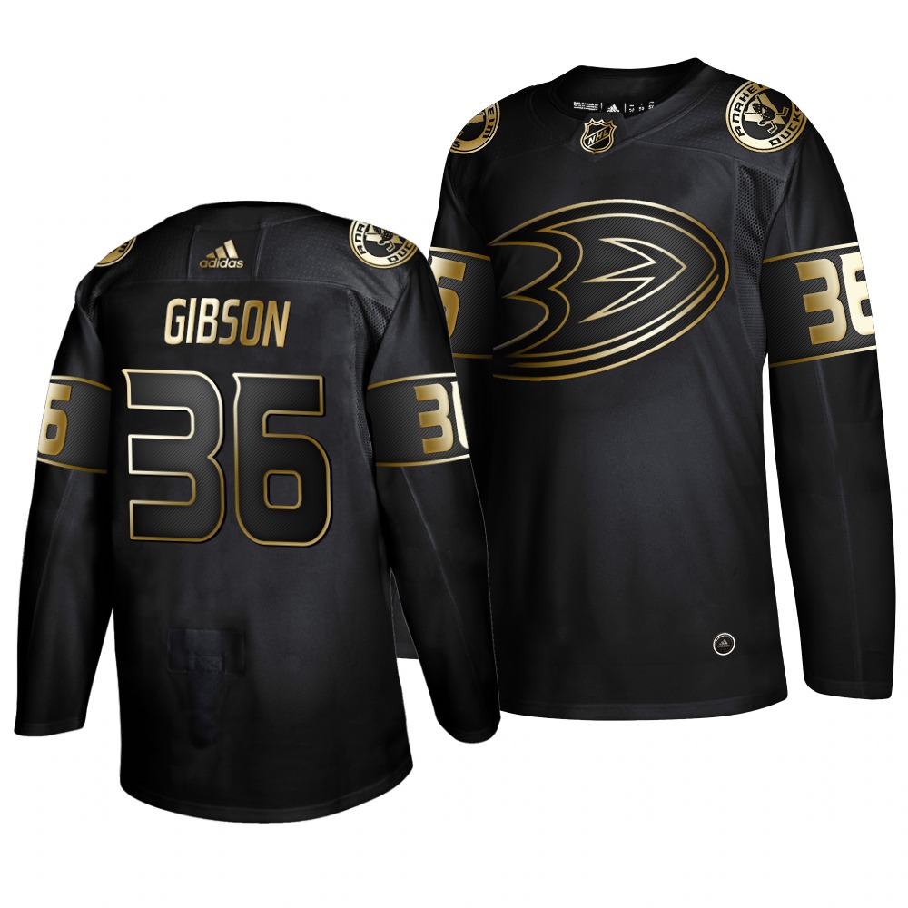 Adidas Ducks #36 John Gibson Men's 2019 Black Golden Edition Authentic Stitched NHL Jersey